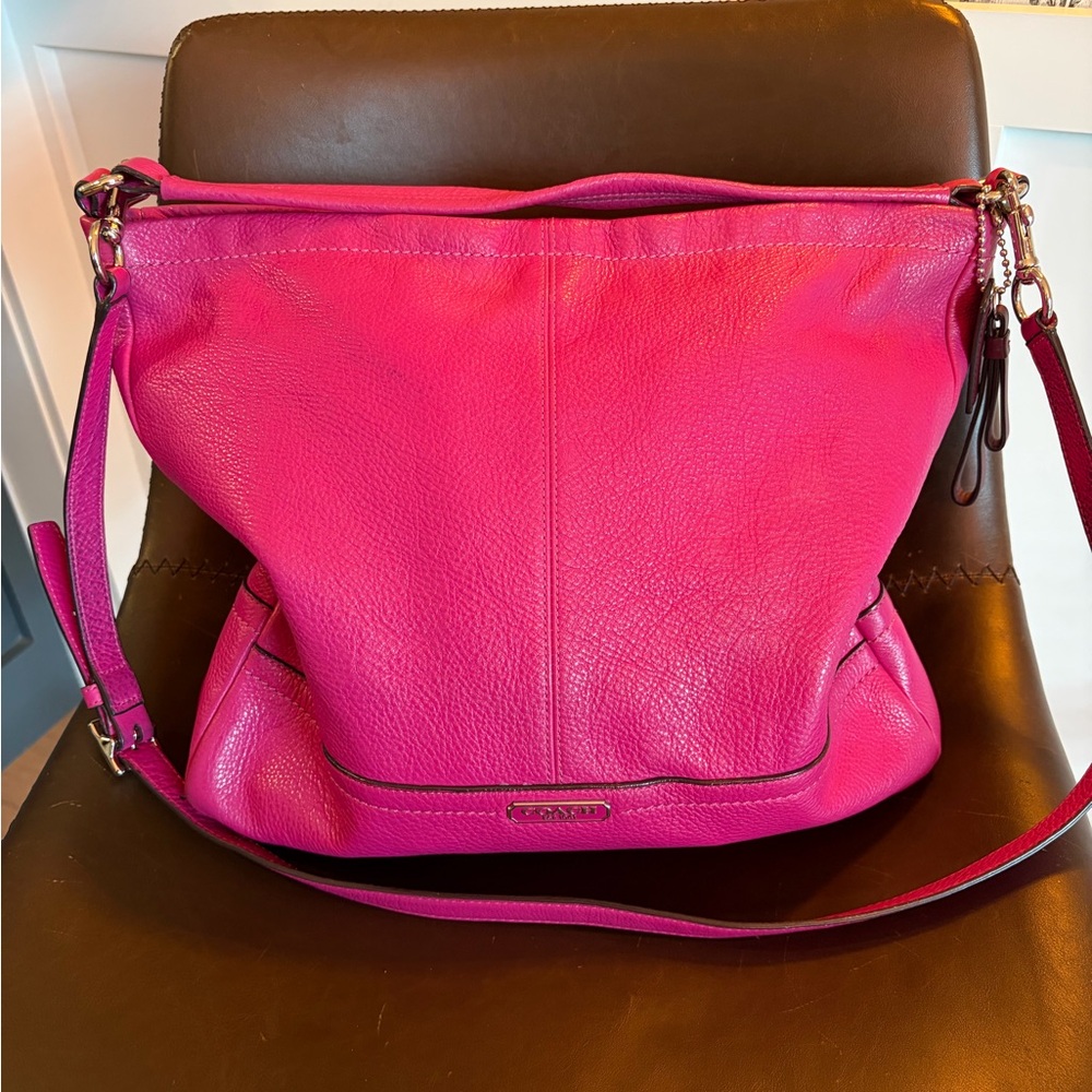 Coach Fuchsia Pebbled Leather Hobo Crossbody Bag Silver Hardware